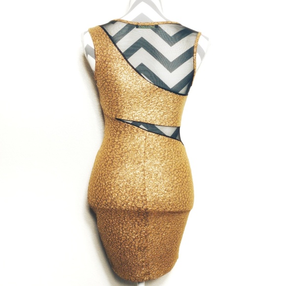 Gold & black mesh detail mini dress - Picture 2 of 3